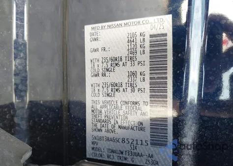 2025 Nissan Rogue Sv z USA, uszkodzony, nr VIN 5N1BT3BA6SC852115